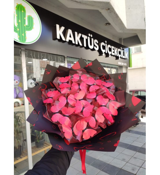 Işıklı Kelebek Buketi Kırmızı